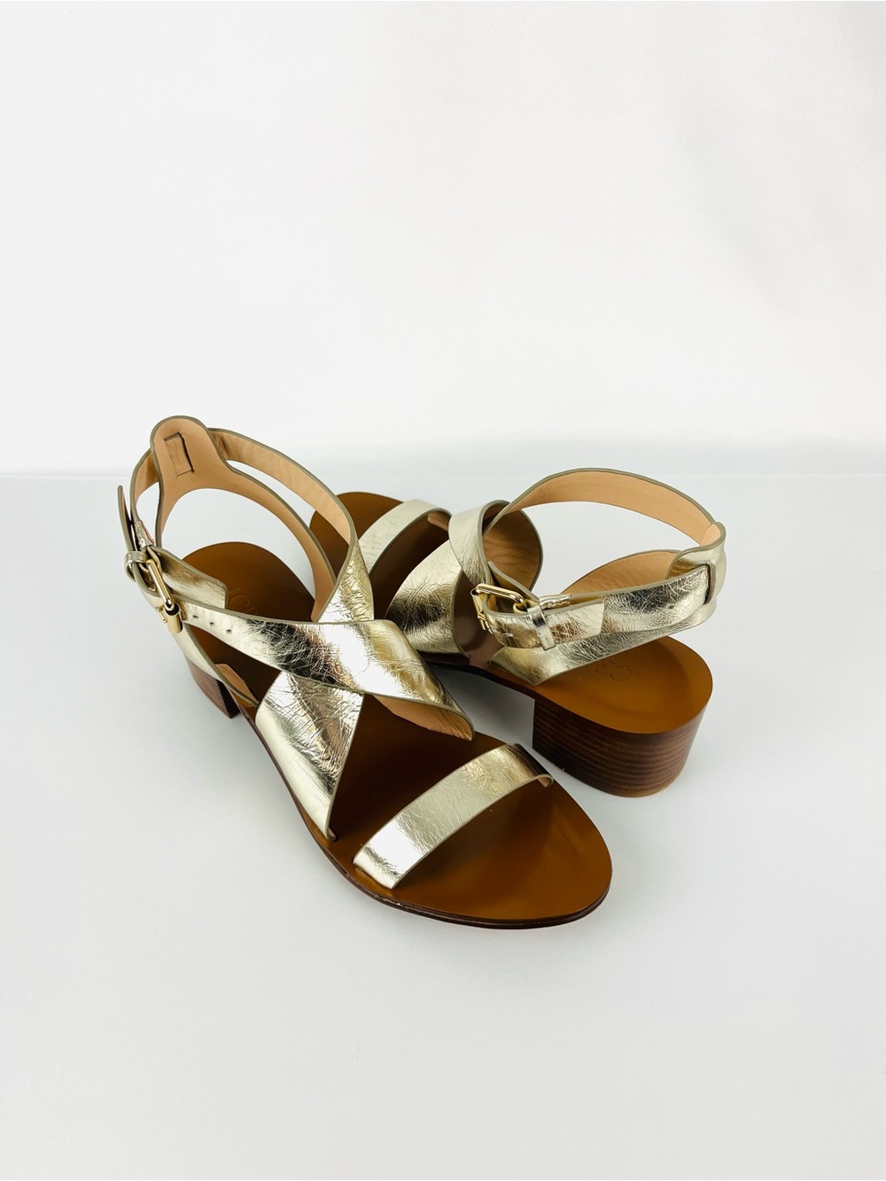 J.Crew Metallic Leather Crisscross Sandals Adjustable Ankle Strap Gold Size 9